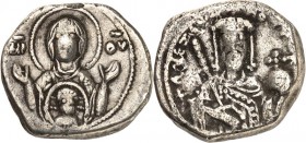 BYZANZ. 
ALEXIOS I. Komnenos 1081-1118. AR-Tetarteron nomisma (1081/1087) 3,80g, Thessalonike. Madonnenbüste, betend, mit Christusmedaillon, v.v. MP ...