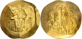 BYZANZ. 
IOHANNES II. Komnenos 1118-1143. Hyperpyron 4,32g. IC - XC Christos Pantokrator thront v. vorn / + IW D EC POTH - MP - Q Y Zwei Halbfiguren:...