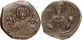 BYZANZ. 
MANUEL I. Komnenos 1143-1180. AE-Tetarteron 3,60g, Thessalonike. Büste des hl. Georgios mit Nimbus, Schild und Speer v.v. O GE -WP GIO, / MA...