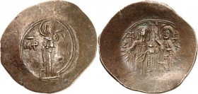 BYZANZ. 
ANDRONIKOS I. Komnenos 1183-1185. Bi-Aspron trachy 4,11g, Konstantinopel. Madonna steht auf Dais v.v. MP - QV / AN DPONIK - D EC POTH Kaiser...