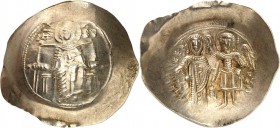 BYZANZ. 
ISAAKIOS II. Angelos 1185-1195, 1203-1204. Aspron trachy 3,68g, Konstantinopel. Madonna thront v.v. MH(T)HP - QEOU / Kaiser steht in Chlamys...