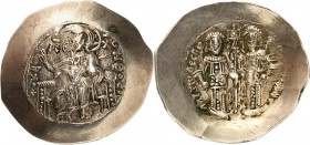 BYZANZ. 
ALEXIOS III. Angelokomnenos 1195-1203. Elektron-Aspron-Trachy 4,50g, Konstantinopel. Christus mit Nimbus thront v.v. mit Pallium u. Colobium...