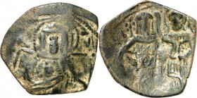 BYZANZ. 
LATEINISCHES KAISERREICH 1204-1261. AE-Trachy 22mm 1,42g. Madonna thront v.v. / Herrscher links wird von Christus gekrönt. S.&nbsp; 2028, DO...