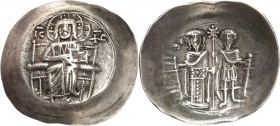 BYZANZ. 
THEODOROS I. Laskaris von Nikaia 1208-1222. AR (EL) Trachy (um 1208/1222) 3,96g, Magnesia. Christus thront v.v. IC - XC/ Hl.Theodoros, in Rü...