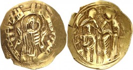 BYZANZ. 
MICHAEL VIII. Palaiologos (Exilreich von Nikaia) 1258-1261(-1282). Au-Hyperpyron (1258/1282) 4,16g, Konstantinopel. Brustbild der Madonna in...
