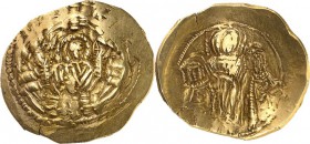 BYZANZ. 
ANDRONIKOS II. und MICHAEL IX. Palaiologoi 1295-1320. Hyperpyron (1295/1303) 4,04g. Betende Madonna v.v. in Stadtmauer m. 6 Bastionen; Beize...