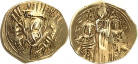 BYZANZ. 
ANDRONIKOS II. und MICHAEL IX. Palaiologoi 1295-1320. Hyperpyron (1295/1303) 4,04g. Betende Madonna v.v. in Stadtmauer m. 6 Bastionen; Beize...