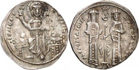 BYZANZ. 
ANDRONIKOS II. und MICHAEL IX. Palaiologoi 1295-1320. Basilikon, anonym 2,03g, Konstantinopel. Christkönig thront segnend v.v. IC XC +[ KYPI...