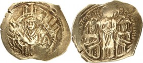 BYZANZ. 
ANDRONIKOS II. und ANDRONIKOS III. Palaiologoi 1325-1328. Hyperpyron 3,49g, Konstantinopel. Madonna steht betend in Ringmauer m. 4 Bastionen...