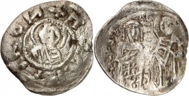 BYZANZ. 
ANDRONIKOS III. Palaiologos 1328-1341. Tournose 0,55g, Konstantinopel. Andronicus I. und St. Demetrius steh. v. v. / POLITIKON um Büste der ...