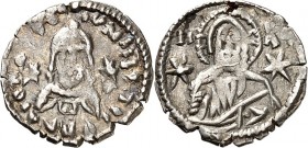 BYZANZ. 
IOHANNES V. Palaiologos 1341-1391. 1/8-Stavraton (1367/1376) 1,04g, Konstantinopel. Christkönigsbüste mit Bibel v.v. zw. Sternen IC - X[C] /...