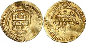 AFGHANISTAN und INDIEN. 
GHAZNAWIDEN. 
Ma'sud (Nasir Din Allah) 1030-1042 mit Kalif al-Qa'im. Gold-Dinar Jahr nicht lesbar, Herat, 3,79g. Album 1618...