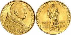 ITALIEN. 
KIRCHENSTAAT. 
Pius XI. 1922-1939. 100&nbsp;Lire 1933/34 Brb. n.l. / Christusstatue mit Kind (zum Heiligen Jahr). Schlumb.&nbsp;172. KM&nb...