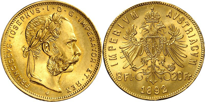 ÖSTERREICH. 
Franz Joseph I. 1848-1916. 20 Franken - 8 Florin 1892 NP. Fr.&nbsp...