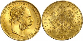 ÖSTERREICH. 
Franz Joseph I. 1848-1916. 20 Franken - 8 Florin 1892 NP. Fr.&nbsp; 419R, Schlumb.&nbsp; 640. . 

St-