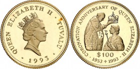 TUVALU. 
100 Dollars 1994 40 jähr. Krönungsjubiläum Elisabeth II. K.-M. 21. . 

P.P.