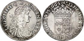 FRANKREICH. 
Louis XIV. 1643-1715. Ecu au buste juvenile de France-Navarre- Bearn 1664 Pau Brustb. n.r. / Gekr. Wappen. Gad.&nbsp; 208, Dv.&nbsp; 380...