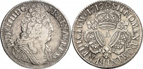 FRANKREICH. 
Louis XIV. 1643-1715. Ecu aux 3 couronnes 1712 A Paris. Geharn. Brustbild n. r. / 3 Kronen in Kleeblattstellung um Mz. Gad.&nbsp; 229, D...