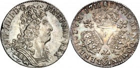 FRANKREICH. 
Louis XIV. 1643-1715. 1/4 Ecu aux couronnes 1711 P, Dijon. Geharn. Brb. n.r.&nbsp;/ 3 Kronen in Kleeblattanordnung, dazw. 3 Lilien. Gad....