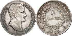 FRANKREICH. 
Napoleon Bonaparte, Konsul 1799-1804. 5 Francs An 12 = (1803-04) K Bordeaux. Kopf n.r. / Wert im Lorbeerkranz. Gad.&nbsp; 577, KM&nbsp; ...