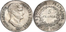 FRANKREICH. 
Napoleon Bonaparte, Konsul 1799-1804. 5 Francs AN 12= 1804 M, Toulouse. Kopf n.r. / Wert im Lorbeerkranz. Gad.&nbsp; 577, KM&nbsp; 659.1...