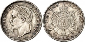FRANKREICH. 
Napoleon III. 1852-1870. 2&nbsp;Francs 1868 BB, Straßburg. Gad.&nbsp; 527, KM&nbsp; 807.2. 28133. 

vz