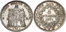 FRANKREICH. 
Gouvernement de Défense Nationale 1870-1871. 5 Francs 1871A, Paris. Gad.&nbsp; 745, KM&nbsp; 823. 2501. 

vz+