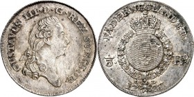 SCHWEDEN. 
KÖNIGREICH. 
Gustav III. 1771-1792. 1/3 Riksdaler 1787 Kopf n.r. / Gekr. Wappen in Ordenskette. AAH&nbsp; 71. . 

vz