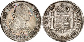 SPANIEN. 
KÖNIGREICH. 
Carlos III. 1759-1788. 2 Reales 1777 F-M Mexico Drap. Brb. n.r. / gekr. Wappen. CC&nbsp; 11575, KM&nbsp; 413.2. 29489. 

ss...