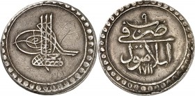 TÜRKEI. 
Mustafa III. 1757-1774 (1171-1187&nbsp;AH). Piaster 1171 AH (Stpl. 1711!) R. KM&nbsp; 321.2, Sultan 2231 vgl., Pere635 vgl. 28435. 

ss