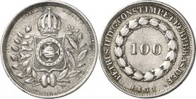 BRASILIEN. 
Portugiesisch. 
Pedro II. 1831-1889. 100 Reis 1837. KM&nbsp; 452. . 

ss-