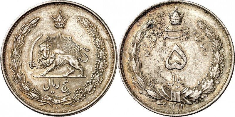 IRAN. 
Reza Shah Pahlevi 1925-1941. 5 Rials SH 1311 (1932). KM&nbsp; 1131. 2931...
