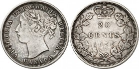 KANADA. 
Victoria 1840-1901. 20 Cents 1858. K.M. 4. 28778. 

ss