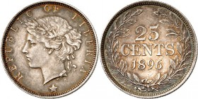 LIBERIA. 
Republik seit 1847. 25 Cents 1896. KM&nbsp; 8. 25037. 

vz