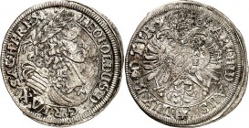 Römisch Deutsches Reich. 
Leopold I. 1657-1705. 15 Kreuzer 1685 Hohenlohe-Prägung, Mzst. Mainz. Belorb. Brb. n.r. / Gekr. Doppeladler, darunter Mzz. ...