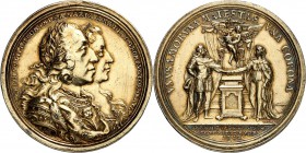 Römisch Deutsches Reich. 
Karl VII. (1726-)1742-1745. Medaille 1742 (v. P.P. Werner u. I.L. Oexlein). Belorb. Brb. d. Kaisers und seiner Gemahlin Mar...