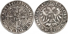Augsburg-Reichskammermünzstätte. 
Ludwig II. v. Stolberg-Königstein 1535-1574. Guldengroschen 1547 mit Titel Kaiser Karl V. Schulten&nbsp; 47, Fr. 31...