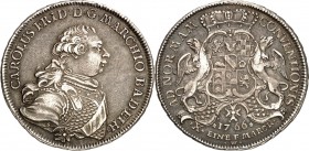 Baden-Durlach. 
Karl Friedrich 1738-1803 (-1806 -1811). Konv.-Taler 1766 Brb. n.r. / Gekr. Wappen zwischen 2 Greifen. Wiel.&nbsp; 719d, Dv. Dv.1934. ...