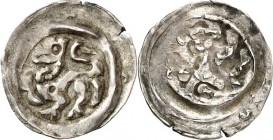 Bamberg-Bistum. 
Heinrich von Bilversheim 1242-1257. Pfennig 0,44g. Löwe mit Adlerkopf schreitet n.l. / Adler (undeutlich). Krug&nbsp; 83, Bonh.&nbsp...