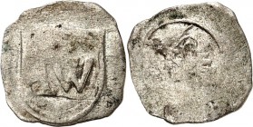 Bayern. 
Ernst I. mit Wilhelm III. 1402-1435. Vier- schlagfennig 0,29g, München. E W im Fadenkreis / Mönchs.-Brb. in Kutte n. l. Witt.&nbsp; 165var.,...