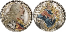 Bayern. 
Maximilian III. Joseph 1745-1777. Münzschmuck Madonnentaler 1764 zeitgenössisch coloriert, weitgehend erhalten. . 

gelocht, Prägung vz
