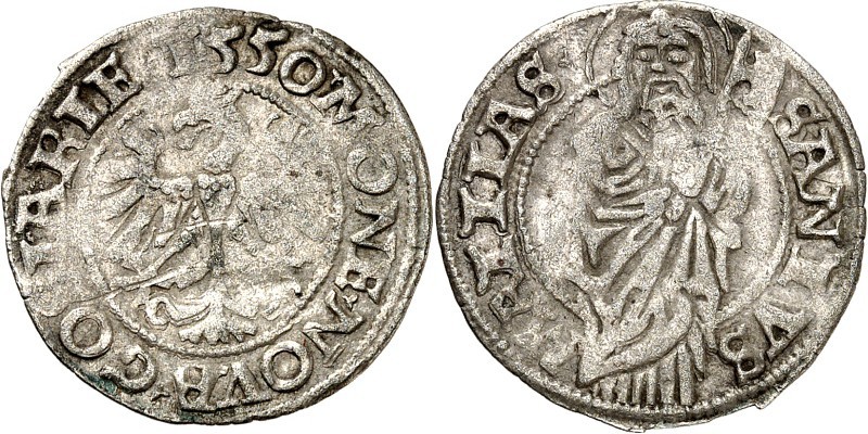Goslar-Stadt. 
Matthier (halber Mariengroschen) 1550 Adler/ Hl.Matthias. BBK&nb...