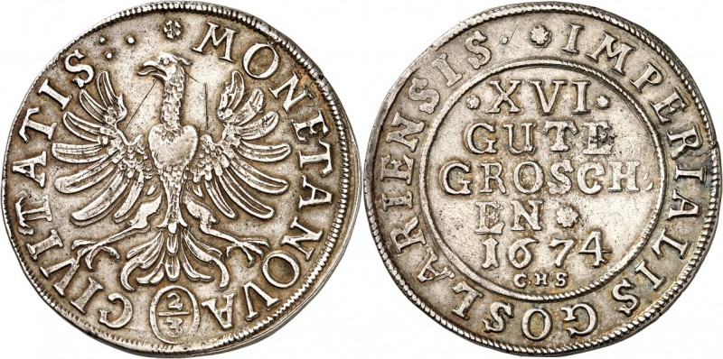 Goslar-Stadt. 
XVI Gute Groschen 1674. C.H.S. Adler / 6 Z. Wert, Jahr u.&nbsp;M...