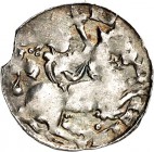 Goslar-Reichsmünzstätte. 
Heinrich V. 1106-1125. Denar 0,74g H(EIN)-RICV(S-R-EX) Reitender König nach rechts/S SIMON., Brb. Simon u.Judas v. vorn. Sl...