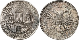 Hamburg-Stadt. 
z.Z. Rudolf II. 1576-1612. Reichstaler (32&nbsp;Schilling) 1585 Stadtburg / Gekr. Doppeladler, auf der Brust Reichsapfel mit Wertzahl...