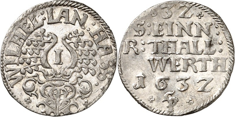 Hessen-Kassel. 
Wilhelm V. 1627-1637. Albus = 1/32 Taler 1632 Helm / 6 Z. Wert,...
