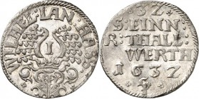 Hessen-Kassel. 
Wilhelm V. 1627-1637. Albus = 1/32 Taler 1632 Helm / 6 Z. Wert, Jahr und Mmz. ST. Schütz 817.4. 

St