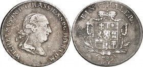 Hessen-Kassel. 
Wilhelm IX. 1785-1803. Konv.-Taler 1789 Bieberer Ausbeute. Kopf n.r. / Wappen unter Fürstenhut zw. 2&nbsp;Löwen. Schütz&nbsp; 2097.1,...