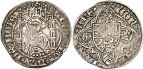 Jülich-Berg, Herzogtum, 1380-1423. 
Adolf IX. 1408-1423(-1437). Weißpfennig (1420/23) 2,08g, Mülheim. Hüftbild im Gehäuse fast v.v. / Wappen und 4 Wä...