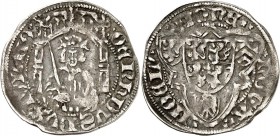 Jülich-Jülich-Berg, vereinigte Hzgt., 1423-1511. 
Gerhard II. 1437-1475. Weißpfennig 2,03g, Mülheim. Hüftb. v.v. in got. Gehäuse/ Wappen im Dreipass;...